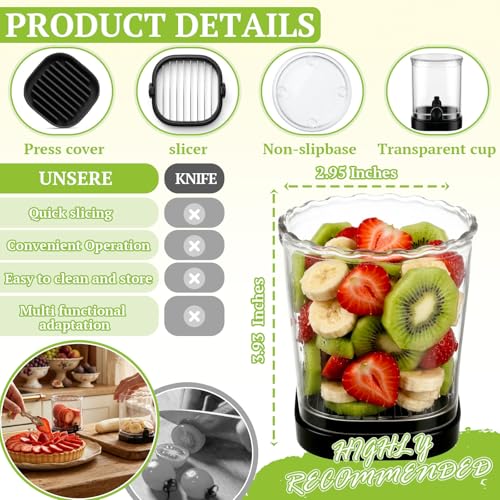 Hendiy Strawberry Slicer with Stainless Steel Blades | Egg & Fruit Slicer Cup for Banana, Cucumber, Mushroom | ABS Detachable Kitchen Gadget - Precision Berry Cutter Tool (Black, 1-Pack)