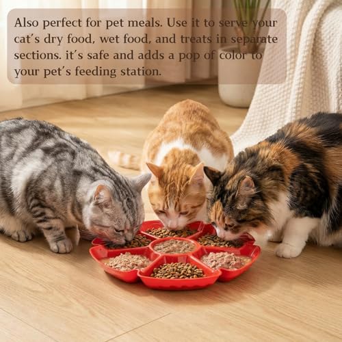 AVLA 12 Pcs Plastic Snack Serving Tray, 12 Inch Unbreakable Chip and Dip Divided Serving Plates, Round 7 Compartments Multifunctional Food Platter for Snack, Nuts, Candy, Dried Fruit, Veggies