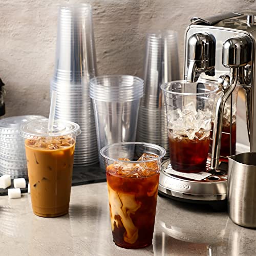 AOZITA 120 Sets - 16 oz Clear Plastic Cups with Lids, Disposable Cups With Straw Slot Lids for Cold Drinks, Milkshake, Smoothie