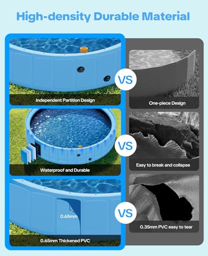 79'' Dog Pool with Sprinkler, Foldable Dog Pools for Large Dogs, 2-in-1 Non-Slip Swimming Pool for Dogs & Kids, Heavy Duty Hard Plastic Pet Bathing Tub for Outdoor Backyard, Blue
