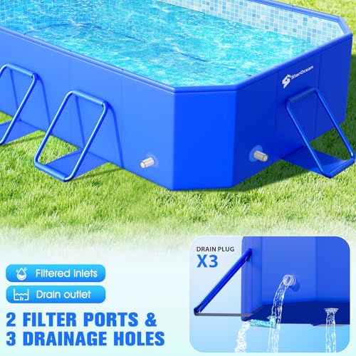 StarOcean 2026 Foldable Pool, Large Non-Inflatable Swimming Pool for Kids,Adult Collapsible Pools Hard Plastic Shell, Oversized Thickened,Portable Folding Kids Pools for Backyard 90"x50"x20"-Blue