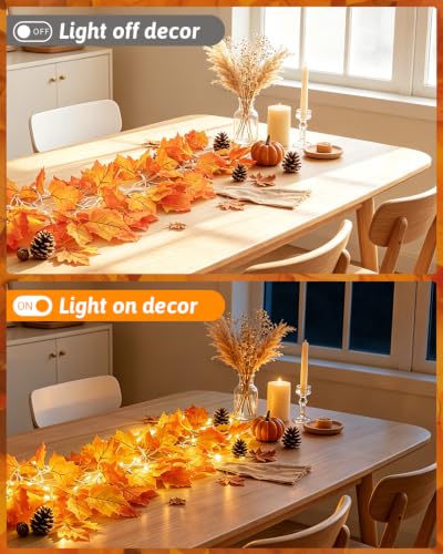 8 Modes & Timer Fall Decor Garland with Lights, 14.7ft/40LED String Lights