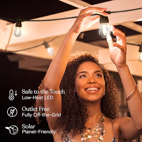 Brightech Ambience Pro Solar Powered Outdoor String Lights -27 ft Commercial Grade Waterproof Edison Patio Lights, Shatterproof LED String Lights for