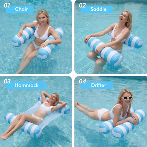 5 Pack Inflatable Pool Floats, OKSUWATER 4-in-1 Water Hammock, Pool Floats Adult Size for Swimming Pool Party Summer Lake Water Fun (5 Pack-Multicolor)