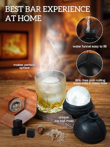23Pcs Whiskey Cocktail Smoker Kit with Torch, 6 Flavors 12 Packs Wood Chips, Ice Ball Mold, Old Fashioned Drink Smoker, Bourbon Whiskey Gifts for Men, Husband, Dad, Him (No Butane)