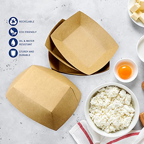 Oomcu 100 Pack 3 lb Heavy Duty Paper Food Trays - Disposable Kraft Brown Paper Boats for Party Snacks, Nachos, Hot Dogs, Tacos & BBQ