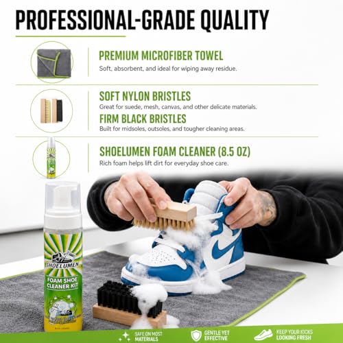 Shoe Cleaner Sneakers,8.5oz Shoe Cleaning Kit with 2 Brush,Shoe Cleaning Removes Dirt and Stain for White Shoes,