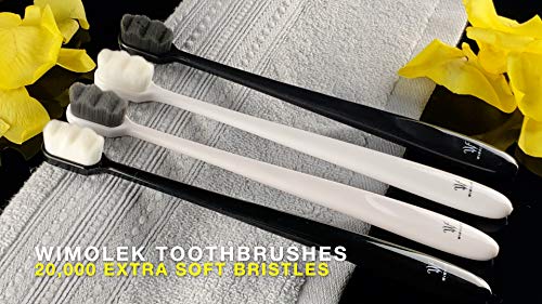 Wimolek Extra Soft Toothbrush for Sensitive Gums and Teeth. Micro Nano Toothbrushes with 20,000 Ultra Soft Bamboo Charcoal Bristles. Excellent Cleaning Effect (2 Pack) (Black Wave Bristle)