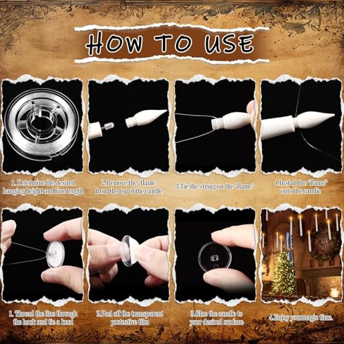 Enpornk 36 Pcs Halloween LED Magic Hanging Floating Candles, Taper Flickering Flameless with 2 Magic Wands - Candle Set for Halloween, Christmas