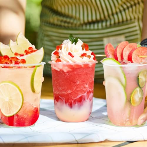 Clear Plastic Cups with Lids, 16 oz, 50 Pack Disposable Beverage Containers for Iced Coffee, Smoothie, Milkshake, Cold Drinks, Party Catering