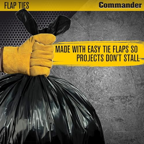 Commander 55 Gallon 2 MIL (eq) Heavy Duty Contractor Bags with Flap Ties - 36" x 56" with flaps - Pack of 20 - For Contractor, Industrial, & Outdoor