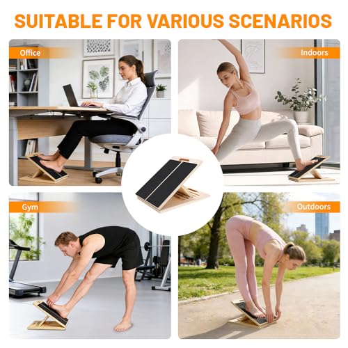 Adjustable 16.5"×12" Wooden Slant Board – 5-Angle Foldable Calf Stretcher & Squat Wedge for Home-Gym, Portable Incline Board, 350 lb Rated