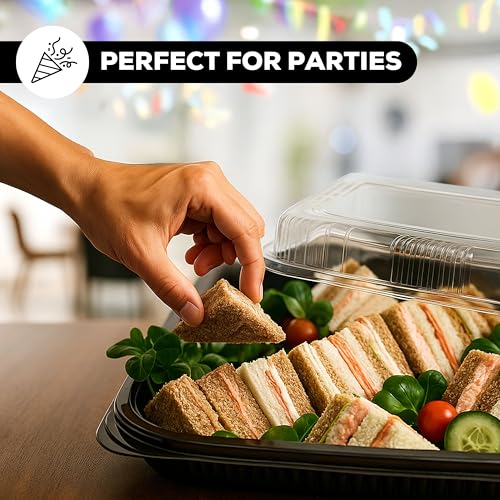 6 Pack Catering Trays with Lids â 13" Serving Tray with Lid, Heavy Duty Recyclable Plastic Party Platters for Catering, Buffet, Picnics & Events â Food Trays with Clear Lid (13.39 Ă 9.84 Ă 2.95 inch)