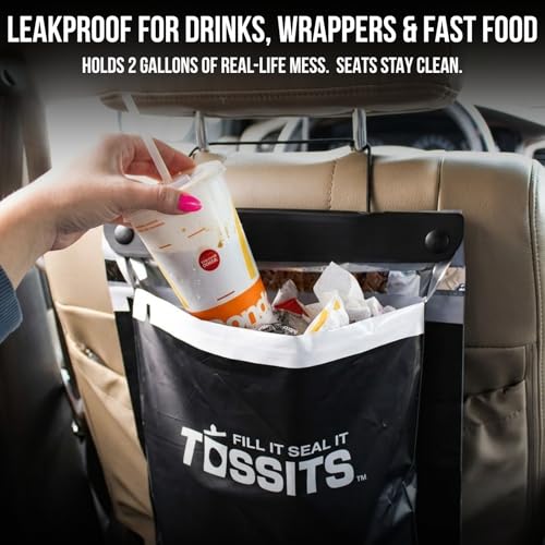 Tossits Recycled Disposable Car Trash Bags – Leakproof, Smell Proof Hanging Garbage Bags for Car, Truck, SUV, RV & Vehicle – Black, 7 Count Disposable Automotive Trash Bags