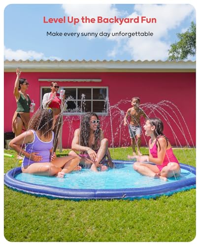 QPAU Splash Pad with Flying Disc for Dogs & Kids – 67" Extra-Thick 0.52mm Non-Slip Sprinkler Pool, Leakproof Water Play Mat for Toddlers, Babies, Pets, Outdoor Summer Toy