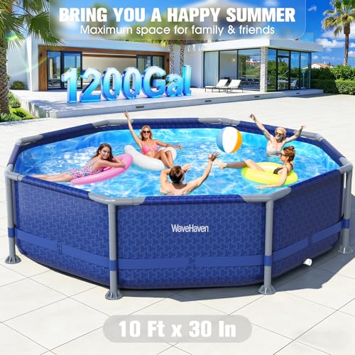 Above Ground Pool,10ft x 30in Frame Deep Swimming Pool,Round Family Pool,Large Above Ground Pool Easy Set,1200 Gallon Pool,Outdoor Backyard Pool for Kids,Adults-Blue,Pump Not Included