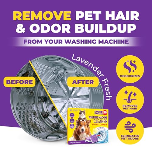 ECO LIVING SOLUTIONS Washing Machine Cleaner Tablets for Pet Owners, 36 Pack, Front&Top Load Washer Deep Cleaning, HE & Septic Tank Safe, Remove Pet Hair, Eliminates Smells, Prevents Dander Build-up