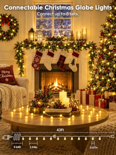 Connectable 43FT 100LED Globe String Lights Indoor, Fairy Lights Plug in