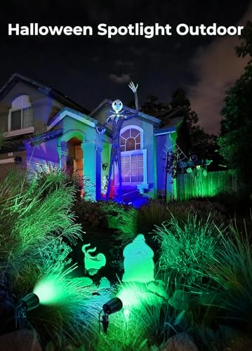 Halloween Spotlights Outdoor, 120V Plug-in Christmas Spot Light, 5000K LED Landscape Lighting with 5 Color Lenses (Red Green Blue Purple Yellow)
