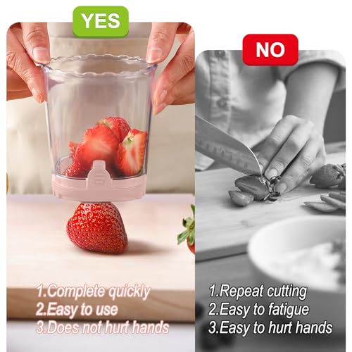 Strawberry Slicer:Fruit Slicer Cup Veggie Salad Speed Cutter for Strawberries Egg Banana Mushroom Cucumber Kiwi the Kitchen Portable Slicing Tool (Pink)