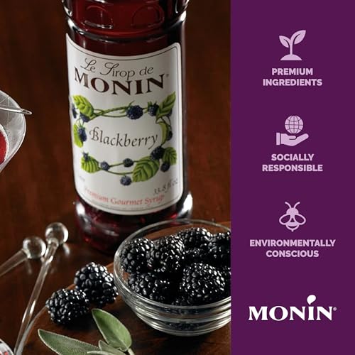 Monin - Blackberry Syrup, Delicious Berry Flavored Syrup, Cocktail Syrup, Authentic Flavor Drink Mix, Simple Syrup for Iced Tea, Lemonade, Cocktails, & More, Clean Label, Gluten-Free (1 Liter)