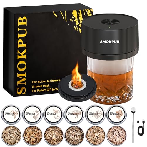 SMOKPUB Electric Whiskey Smoker Kit, Rechargeable Cocktail Smoker with 6 Wood Chips, Flameless Heating System, Old Fashioned Drink Smoker Kit, Bourbon Whiskey Gifts for Men,Dad,Husband