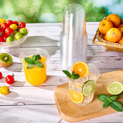 Vplus 12 oz Compostable Clear Plastic Cold Cups, 100 Pack Biodegradable Disposable Cups, BPA & PFAS Free, Plant-Based Plastic Cups for Juice, Wine, Parties, Weddings, and Everyday Use
