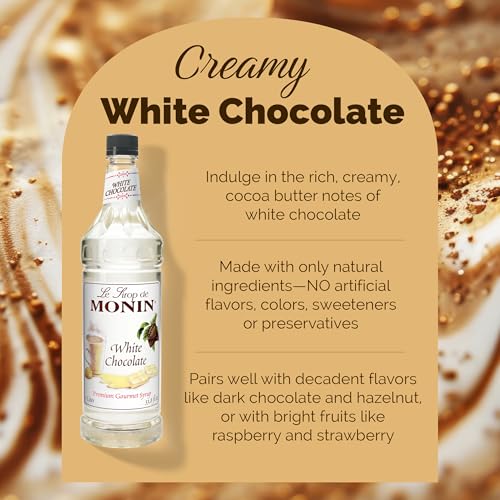 Monin - White Chocolate Syrup | Premium Syrup for Lattes, Mochas & More | Clean Label with No Artificial Flavors, No Artificial Preservatives (BPA-Free Plastic Bottle, 1 Liter)