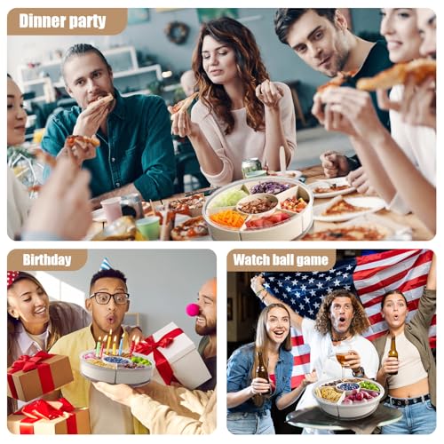 Divided Serving Tray with Lid and Handle,Large Snack Spinner,Snackle Box Container, Multi-Purpose Food Platter for Charcuterie Veggie Fruit, Taco Tuesday Movie Night Travel Beach Picnic Essentials