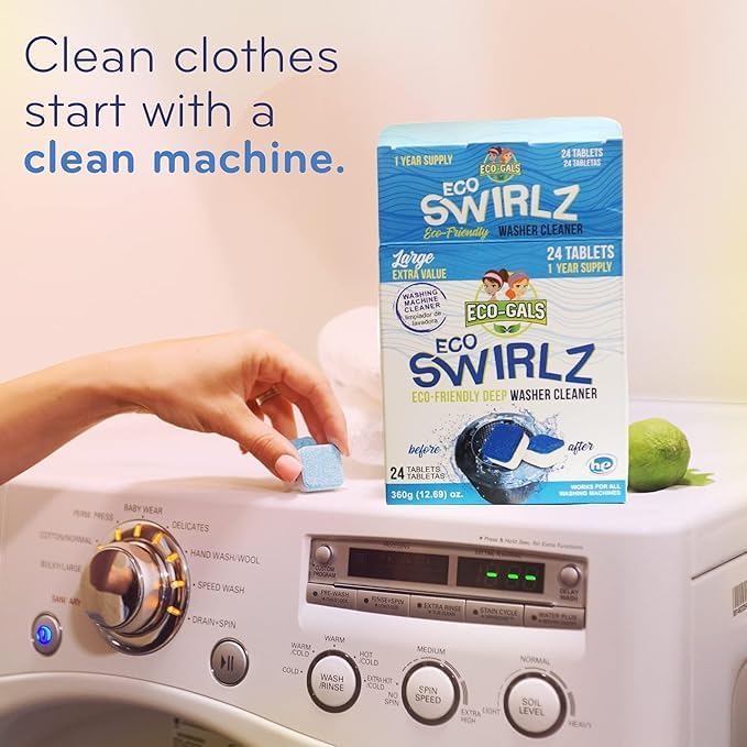 ECO-GALS Washing Machine Cleaner Tablets For Front & Top Load Washers Including H.E. to Remove Pet Hair, & debris from drum, pipes, and filter.