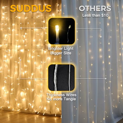 suddus Curtain Lights for Bedroom, 200 Led Hanging String Light Outdoor, Fairy Curtain Lights Indoor for Christmas, Dorm, Wall, Backdrop, Window