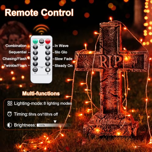 JMEXSUSS 33FT 100 LED Orange Lights for Halloween, Battery Operated