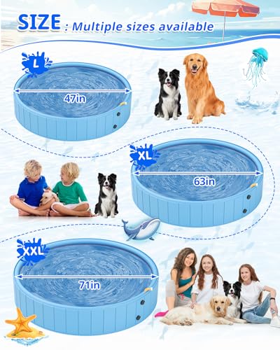 Dog Pools for Large Dogs, 2-in-1 Sprinkler Pool for Kids Non-Slip Dog Swimming Pool for Outdoor Backyard Kids Dogs Ducks and Pet Baths 48" x 12"