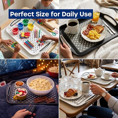 Food Trays for Eating on Couch - 2 Pack - Non Slip Dinner Trays for Eating Set of 2 Non Slip Serving Tray and Food Tray with Handles (Black)