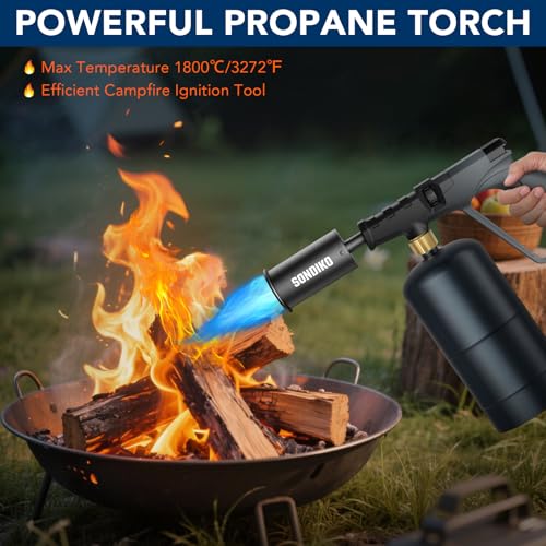 Sondiko Powerful Propane Torch Gun, Cooking Torch for Sous Vide, Charcoal Starter and Steak Searing, Best for Outdoor BBQ Party and Camping, Gray & Black, Gas Welding Kits(Tank Not Included)