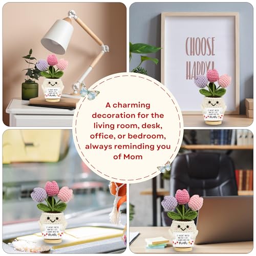 Gifts for Mom from Daughter Son - Cute Mothers Day, Birthday Gifts for Moms, Mother, Mama - 5.51'' x 4.13'' Mother's Day Knitted Positive Tulip Flowers Mom Crochet Doll