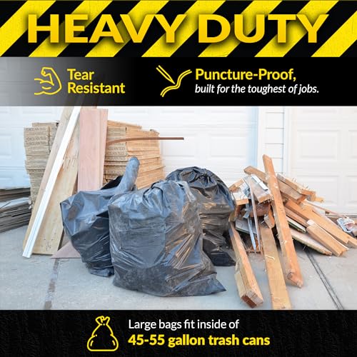 Reli. Contractor Garbage Bags 55 Gallon | 20 Trash Bags | Heavy Duty | Black Contractor