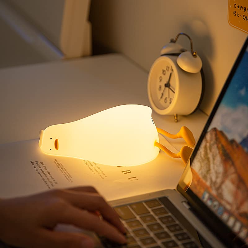HAPPYBAG LED Lying Flat Duck Night Light, 3 Level Dimmable Nursery Nightlight,Cute Lamps Silicone Squishy Light Up Duck,Rechargeable Bedside Touch