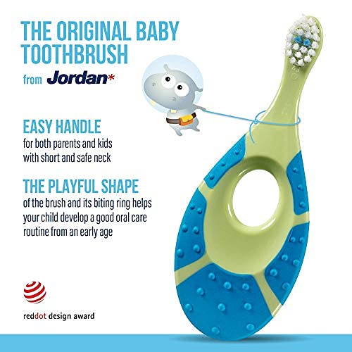 Jordan* | Step 1 Baby Toothbrush | 0-2 Years, Soft Bristles, BPA Free | Green & Blue | 4 Pack