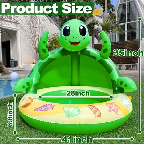 Baby Pool Toddler Sprinkler Water Play Mat, Turtle Baby Pool Float Sprinkler for Kids- Inflatable Kiddie Pool with Canopy Outdoor Water Toys for Summer Play Center Backyard Water Activity Games