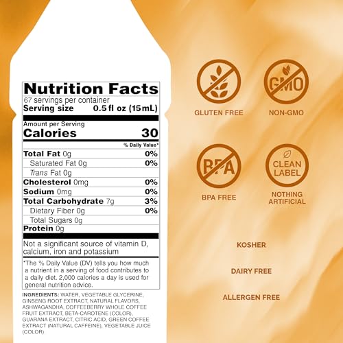 Monin - Energy Boost, Liquid Energy, Subtle Tea Flavor, Zero Added Sugar, Great for Coffee, Soda, & More, Low-Calorie, Contains Natural Caffeine, Gluten-Free, Clean Label (1 Liter + Pump)