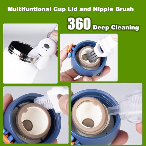 3 Pack Bottle Brushes, Stainless Steel Long Handle Water Bottle Scrub Cleaning Brush Set Including Straw & Lid Cleaner for Baby Bottles, Sports Cups