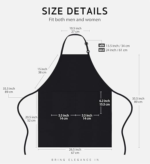 Syntus Adjustable Bib Apron with 2 Pockets Cooking Kitchen Aprons for Women Men Chef
