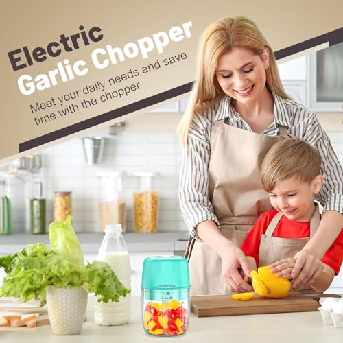 Rechargeable Portable and Cordless Mini Food Processor 300ML with Stainless Steel Blade, Electric Garlic Chopper Vegetable Chopper Blender for Nuts Chili Onion Minced Meat and Spices BPA-Free(Green)