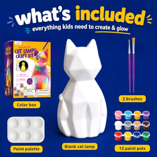 Paint Your Own Cat Lamp Kit, Crafts for Kids Ages 6-12, Gifts for Girls Boy