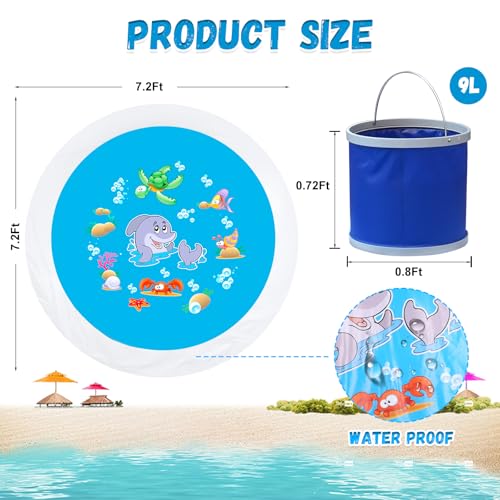 7.2 X 7.2 Feet Baby Beach Pool,Kiddie Pool and Beach Blanket,2 in 1 Toddler Paddling Pool,Beach Toys for Infant Kids Boys and Girls with Portable Water Bag 9L