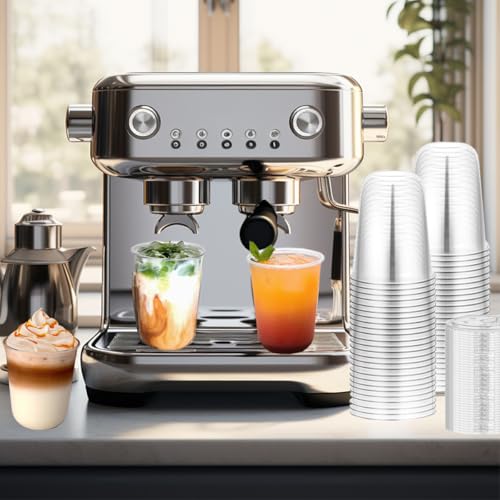 Clear Plastic Cups with Lids, 16 oz, 50 Pack Disposable Beverage Containers for Iced Coffee, Smoothie, Milkshake, Cold Drinks, Party Catering