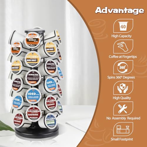K Cup Holders,K Cup Holder, K Cups Holder,K Cup Carousel, Coffee Pods Holder Storage Organizer Stand,No Assembly Required,Black (Capacity of 40 Pods, Black)