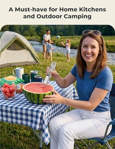 CripsTaste Watermelon Cutter with Retractable Fork, 2-in-1 Stainless Steel Fruit Cutter Watermelon Cutter Slicer Tool, Melon Slicer Cutter Tool for Home Party Camping Kitchen Gadget