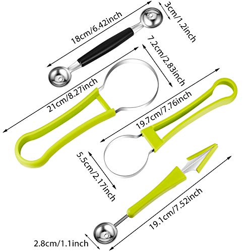 Patelai 2 Pcs Melon Baller Scoop Set 4 in 1 Stainless Steel Fruit Cutters Double Ended Headed Watermelon Scooper and Ice Cream Baller for Dig Pulp Separator Fruit Slicer